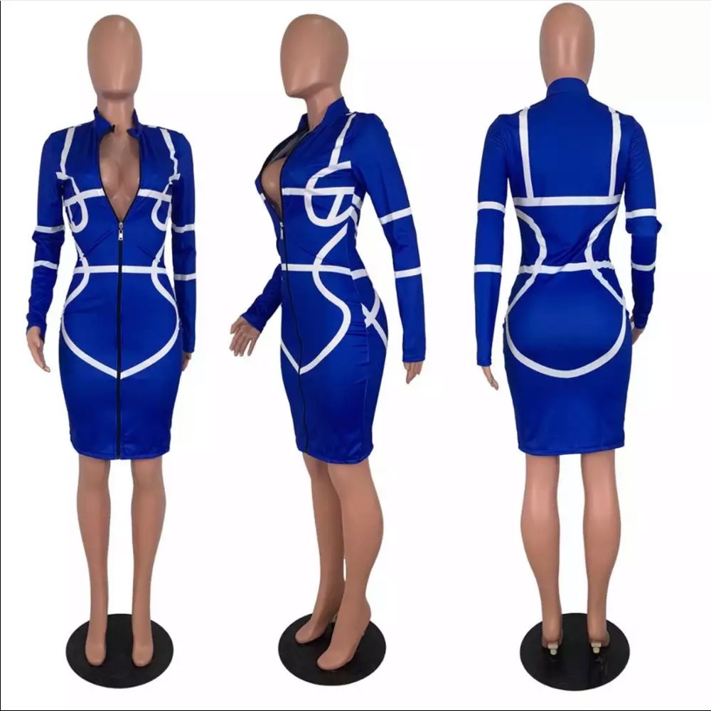 our reflective blue mini long sleeve dress